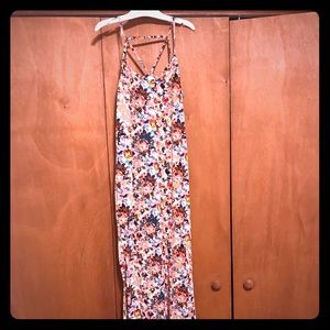Long pink flowered summer dress.